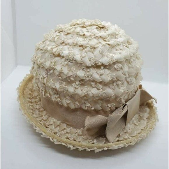 Vintage Union Made Woven Straw Cream Womens Ladies Hat Size 6 - Picture 4 of 8